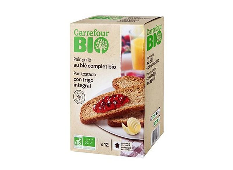 PAN TOSTADO ELABORADO CON HARINA DE TRIGO INTEGRAL 32% ECOLÓGICO CARREFOUR BIO