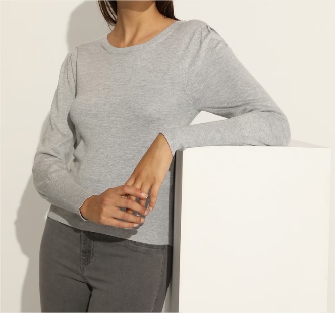 Jersey de mujer con cuello redondo y manga abullonada