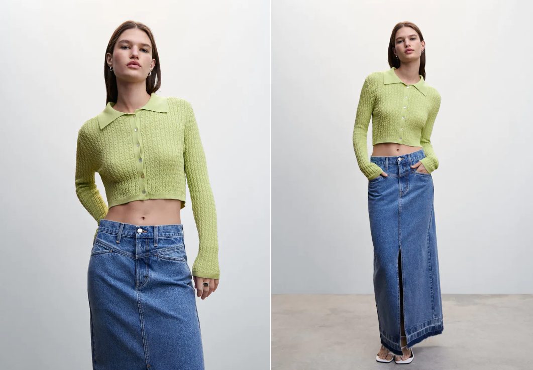 cardigan crop falda estampada de mango