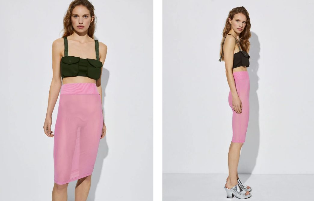 falda midi cintura elastica rosa