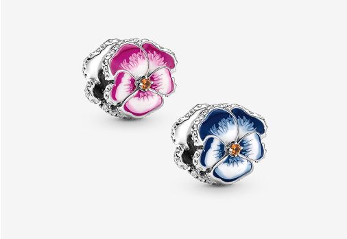 joyas de pandora flor pensamiento rosa y azul