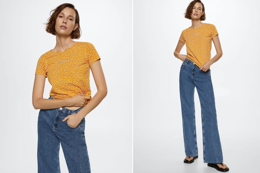 camiseta estampada amarilla mango