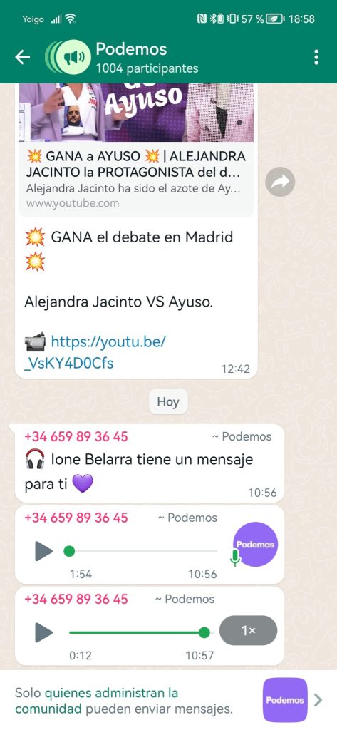 Ione Belarra le pide a sus seguidores que le hagan la campaña a Podemos hasta en los grupos de WhatsApp 1 Moncloa WhatsApp Image 2023 05 18 at 18.58.35 Moncloa