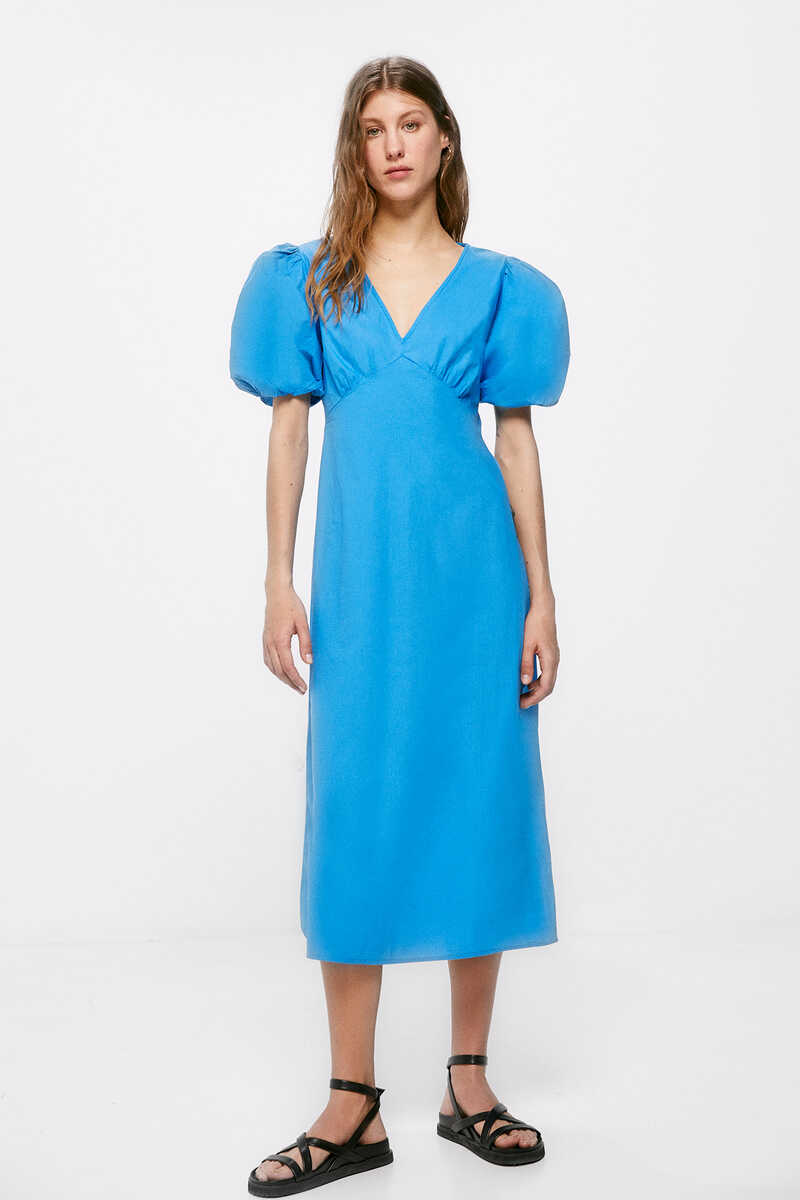 vestido midi popelin