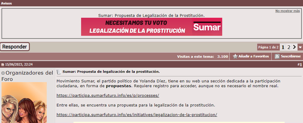 Yolanda Díaz abre la guerra a Macarena Olona por el voto de las prostitutas 1 Moncloa El polémico anuncio de Sumar, el partido de Yolanda Díaz, en una conocida web de prostitución