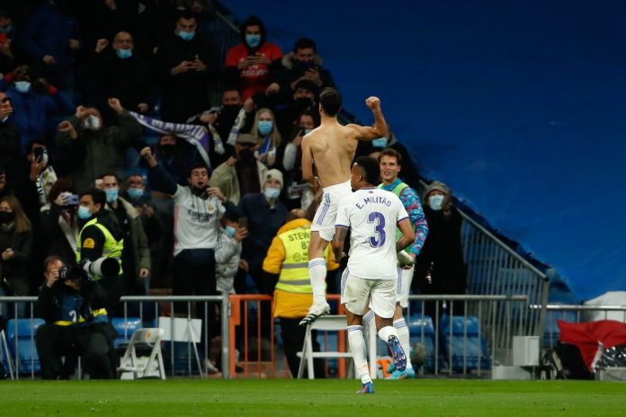 Asensio celebra un gol del Real Madrid