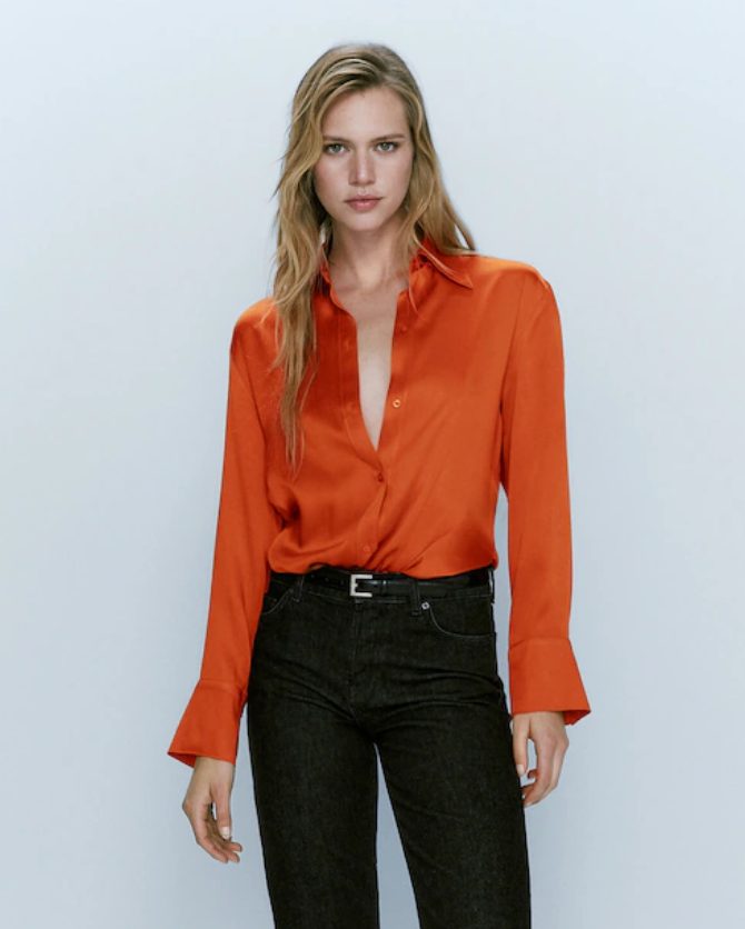 camisa satinada naranja