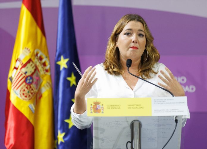 La secretaria de Estado de Igualdad y contra la Violencia de Género en funciones, Ángela Rodríguez 'Pam', interviene durante una rueda de prensa posterior al comité de crisis de Igualdad, en la sede del Ministerio, a 4 de septiembre de 2023, en Madrid (España