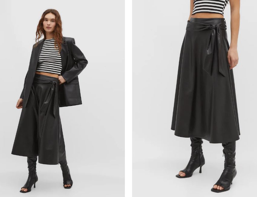 falda midi efecto piel stradivarius