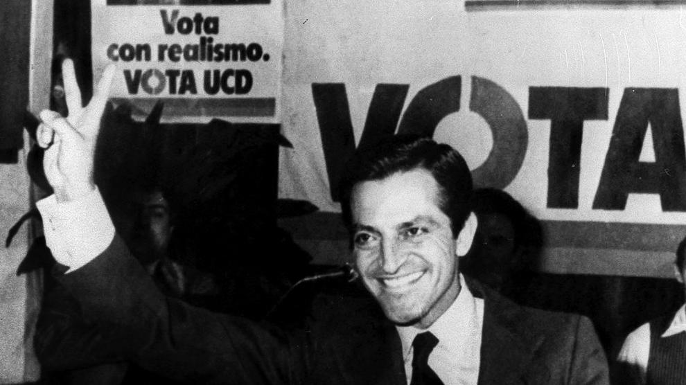 Adolfo Suárez en campaña con el CDS