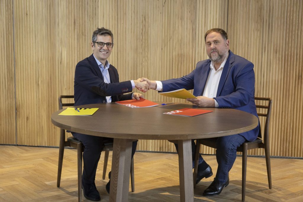 Bolaños y Junqueras firmaron el acuerdo entre PSOE y ERC