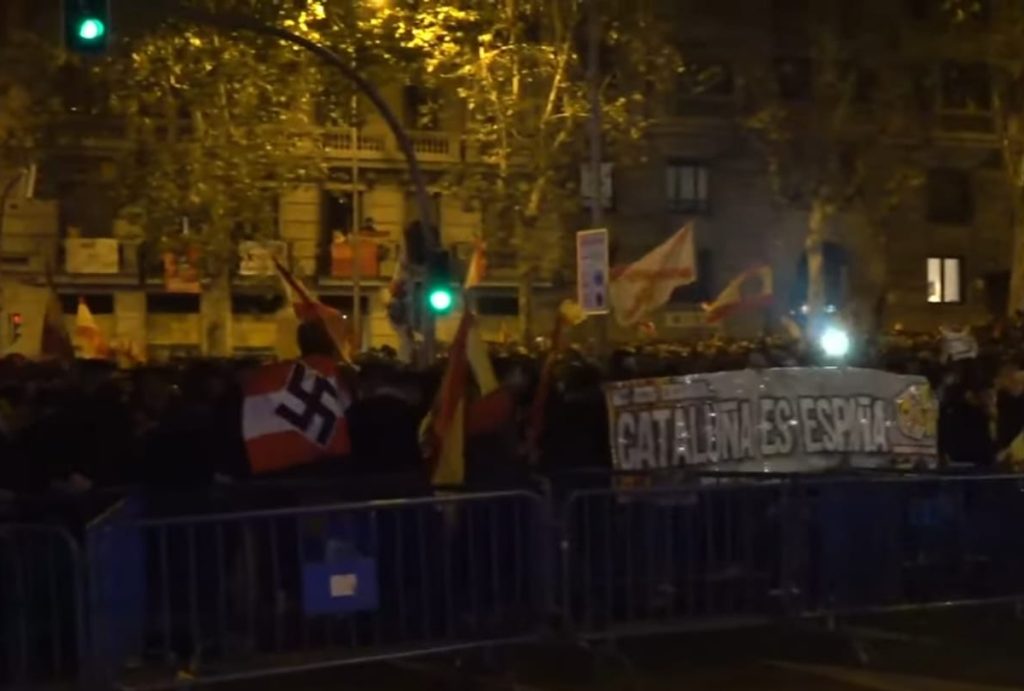 Banderas de los narconazis en las protestas de Ferraz