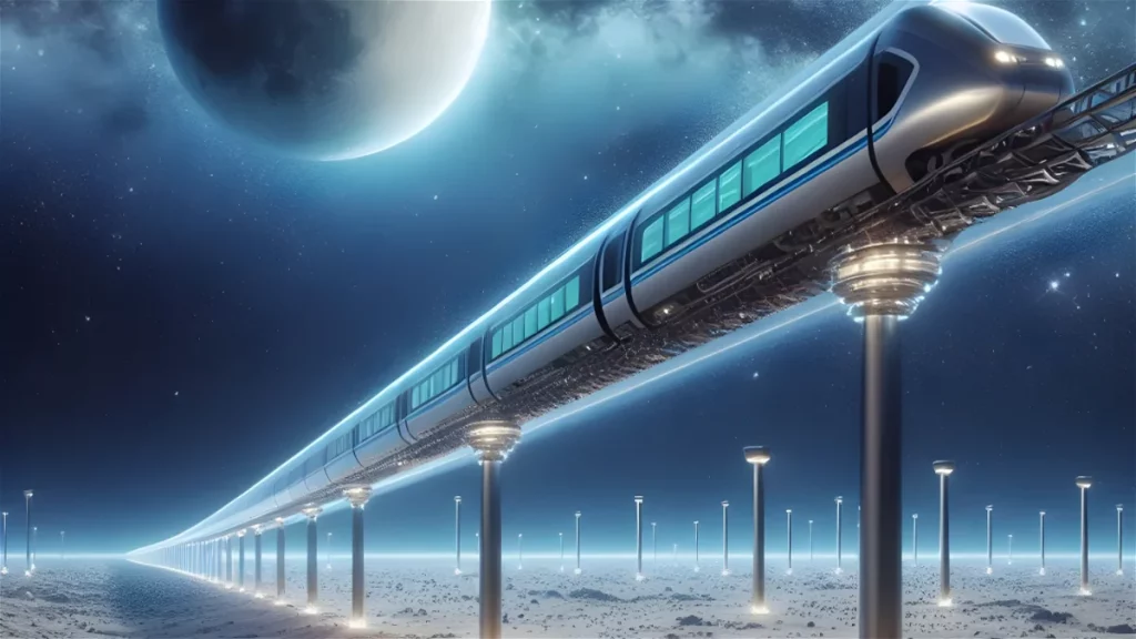 Descubre el Futuro: La NASA revela en vídeo lo increíble que serán las futuras colonias lunares 2 Moncloa recreacion mediante ia de un sistema de transporte en la luna Moncloa