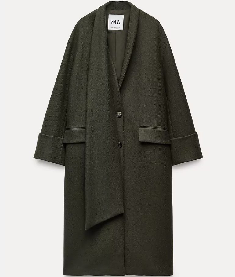 abrigo verde bufanda zara