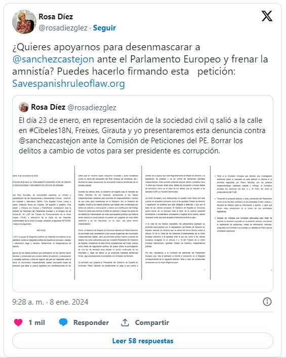 Rosa Díez representará a una decena de asociaciones y pide la firma de los ciudadanos en contra de la amnistía