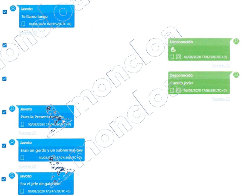 El whatsapp de Javoto captado por la UCO de la Guardia Civil