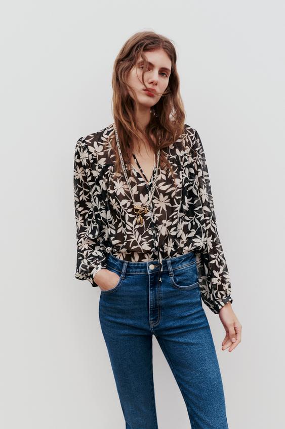 Blusa semitransparente estampado floral Moncloa