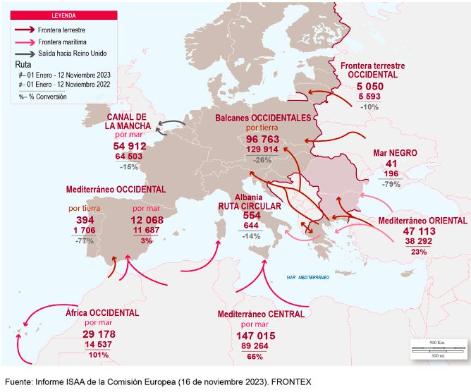 España aumentó un 95% la inmigración irregular en 2023 2 Moncloa El mapa de la inmigración irregular en Europa, según los datos de Fróntex