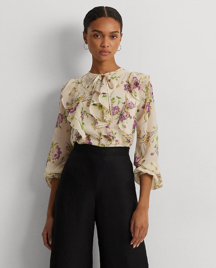 Blusa de mujer de flores con volantes en cascada Ralph Lauren