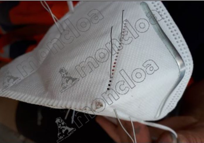Una de las mascarillas deterioradas de ADIF adquiridas por la trama del caso Koldo. MONCLOA
