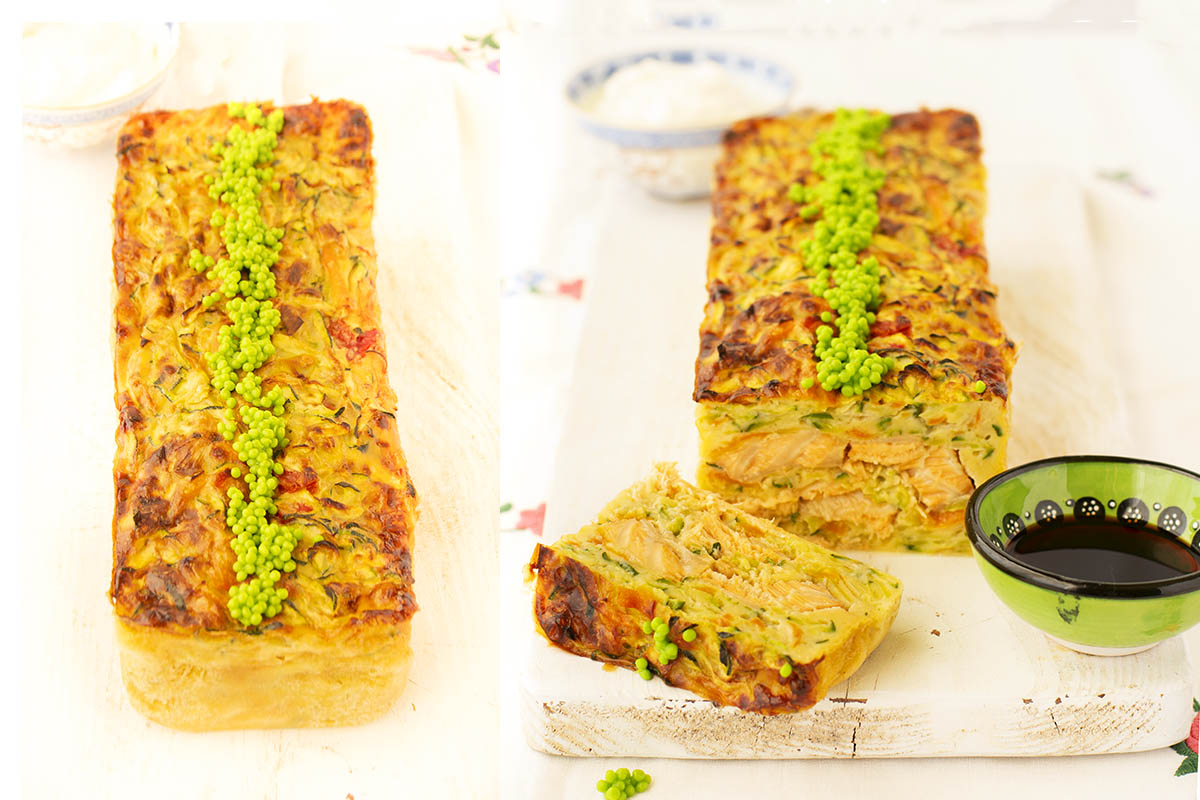 Pastel de verduras con salmón