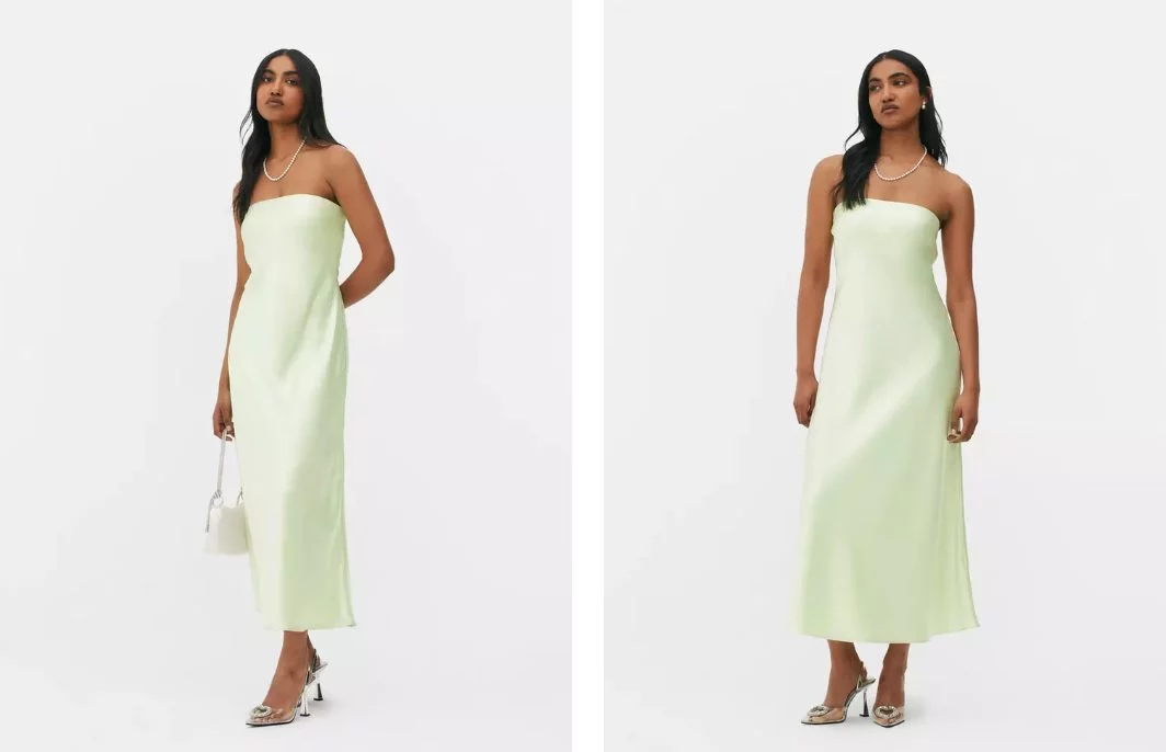 vestido bandeau saten primark