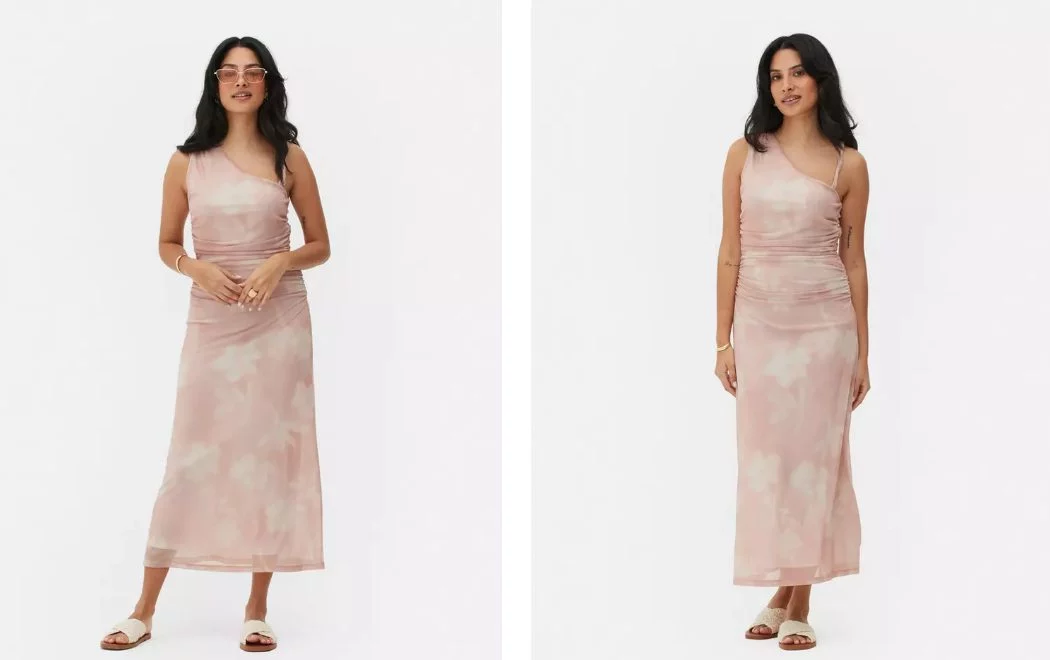 vestido midi fruncido