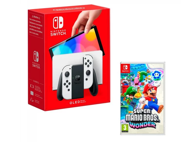 CONSOLA NINTENDO SWITCH OLED BLANCA + SUPER MARIO BROS WONDER