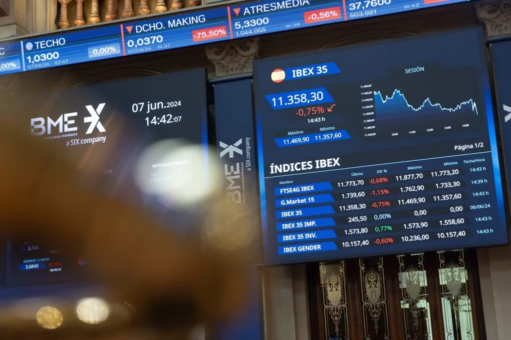 El Banco Central Europeo debe mantener sin cambios los tipos de interés 2 Moncloa EuropaPress 6015058 paneles ibex 35 palacio bolsa madrid junio 2024 madrid espana consejo Moncloa