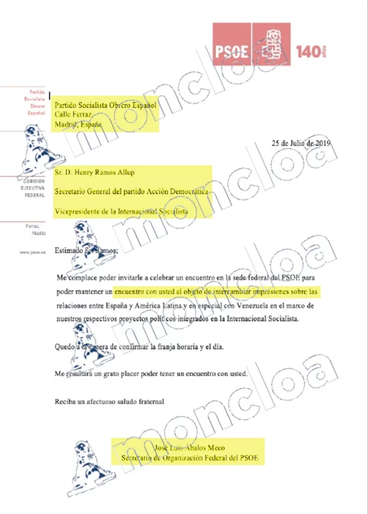 Los 41 interrogantes a los que tendrá que responder el ex ministro Ábalos 3 Moncloa Caarta invitacion Allup Moncloa