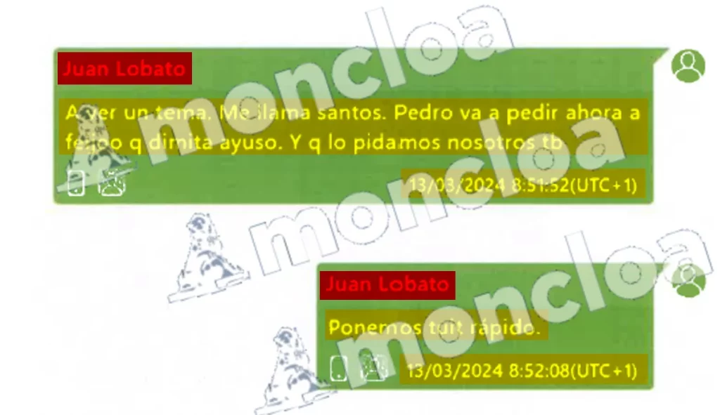 La filtración de los datos del novio de Ayuso cerca a Ferraz, Antolín y Vallés 2 Moncloa Mensaje de Lobato apuntando a la llamada de Santos Cerdán para consensuar una estrategia común contra Ayuso