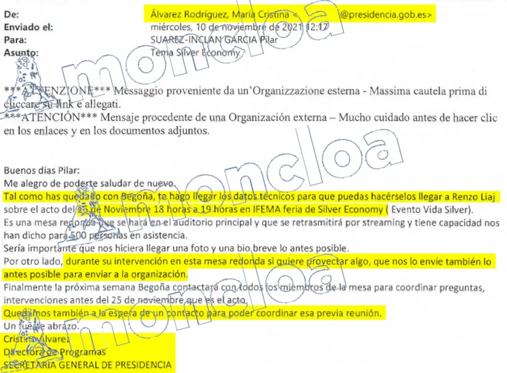 La ayudante de Begoña Gómez ante el juez: «No se me hizo ninguna entrevista» 2 Moncloa Cristina Álvarez tenía un correo de Presidencia para responder a terceros en nombre de Begoña Gómez
