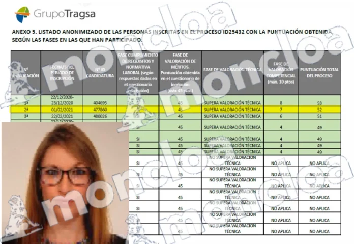 Jésica Rodríguez y el documento de Tragsatec que acredita que quedó segunda entre todos los aspirantes,