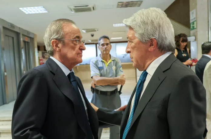 Florentino Pérez y Enrique Cerezo, presidentes de Real Madrid y Atlético de Madrid, respectivamente | Fuente: Agencias