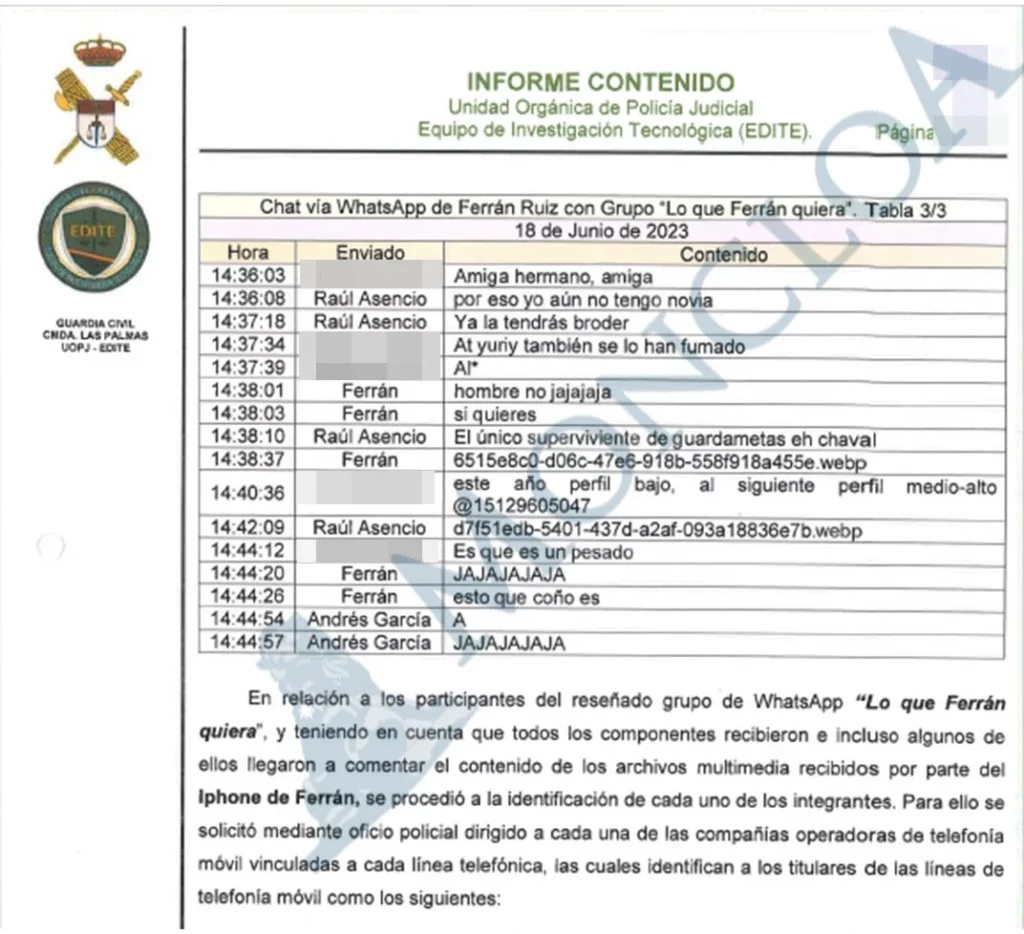 Los chats de Raúl Asencio sobre la menor: «Esa se tuvo que poner aloe vera en el c...» 4 Moncloa chat3 Moncloa