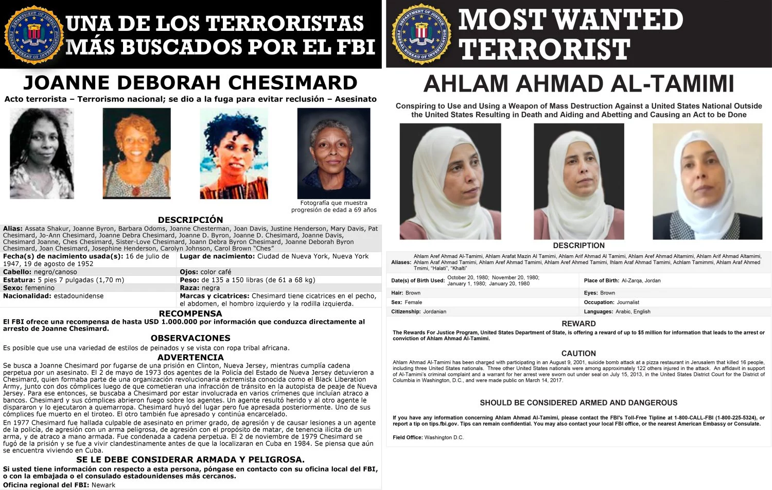 Las dos mujeres por las que ofrece recompensa el FBI.