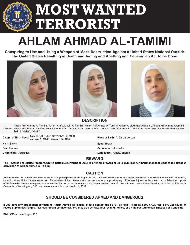 Dos mujeres entran en la lista de los terroristas 'más buscados' por el FBI 2 Moncloa ahlam ahmad al tamimi Moncloa