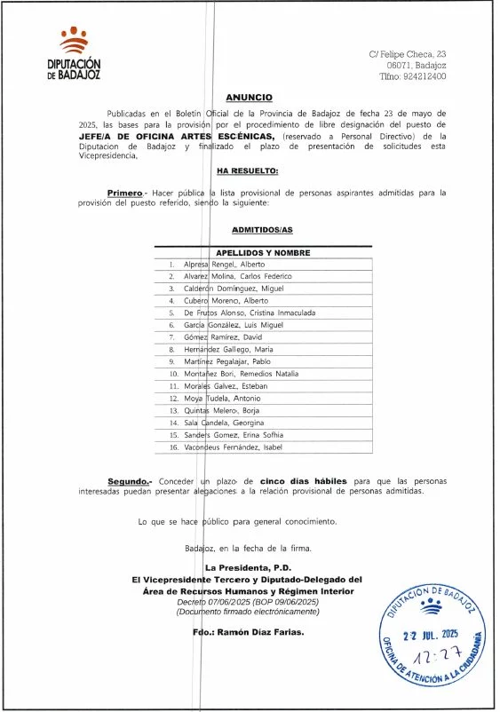 La Diputación de Badajoz inicia la adjudicación de las plazas de David Sánchez y su "hermanito" 1 Moncloa artes escenicas Moncloa