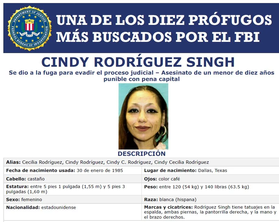 Cindy Rodríguez, buscada por el FBI.