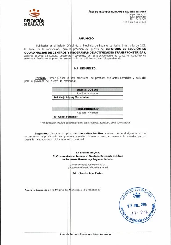 La Diputación de Badajoz inicia la adjudicación de las plazas de David Sánchez y su "hermanito" 2 Moncloa puesto de carrero Moncloa