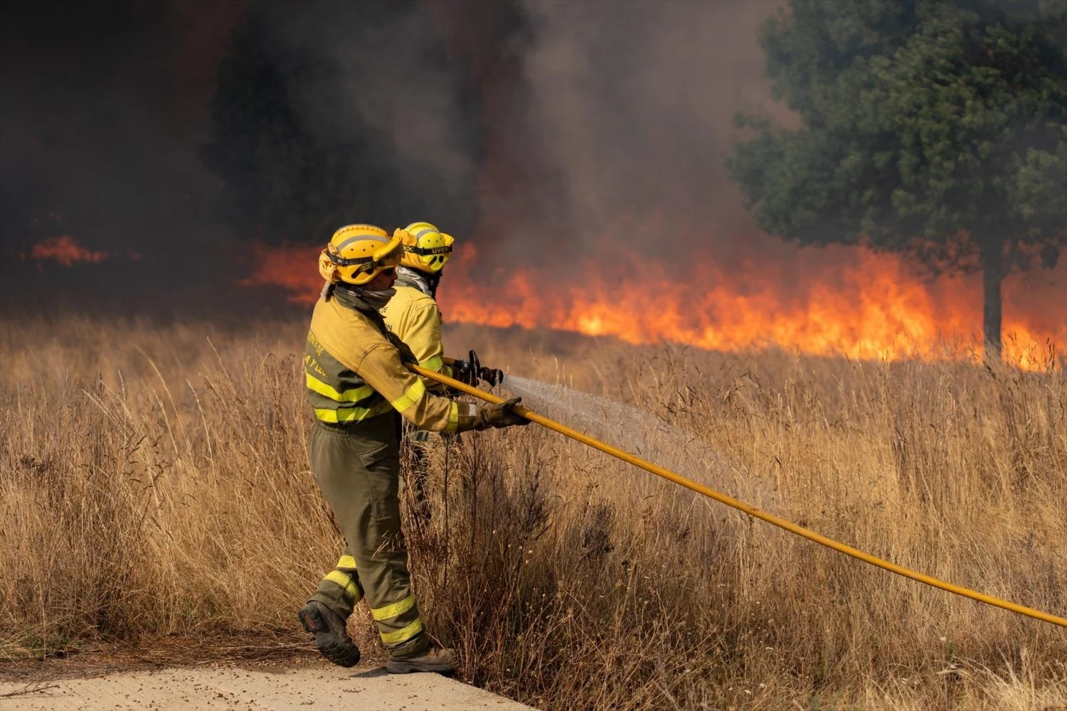 Bomberos continúan los trabajos de extinción para sofocar el incendio (Fuente: Agencias)