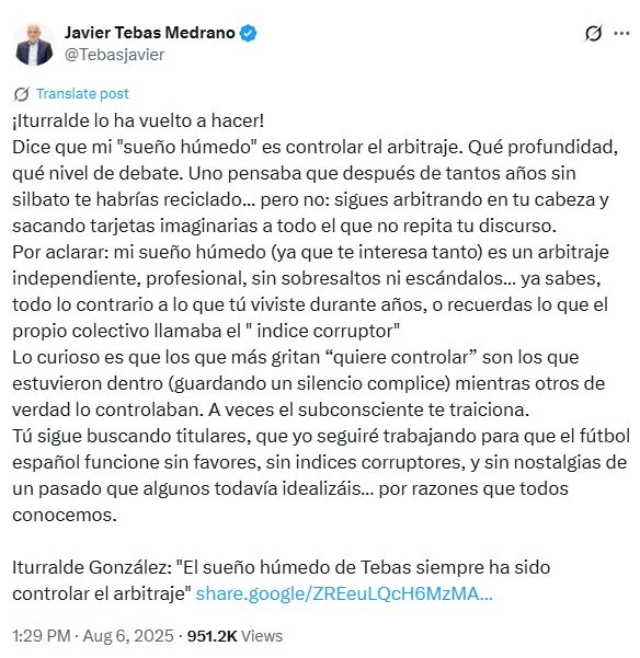 Galán a Tebas (LaLiga): «Vamos a aclarar qué es el 'índice corruptor' de los árbitros» 2 Moncloa captura tebas Moncloa